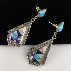 Native American Silver Turquoise Earrings Santa Fe